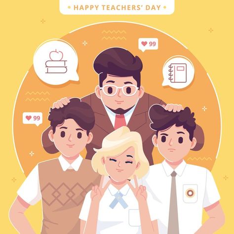 World teachers' day illustration background. Teachers Illustration, Teachers Day Poster, Teachers Day Greetings, Vector Girl, World Teacher Day, Student Cartoon, Literacy Day, Butterfly Art Painting, World Teachers