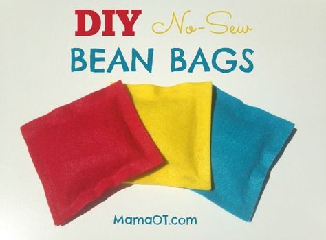 Learn how to make these 5-minute DIY no-sew bean bags ... plus learn lots of ideas for fun, developmental bean bag activities! Bean Bag Activities, Vbs Games, Toddler Bean Bag, 1st Birthday Games, Diy Bean Bag, Toddler Party Games, Christmas Party Games For Kids, Carnival Games For Kids, Fall Fair