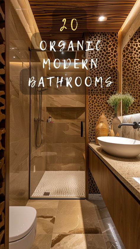 Ready to refresh your space? Click for 20 organic modern bathroom ideas that are as refreshing as they are stylish. 🌼🛀 #RefreshYourSpace #OrganicDesign #ModernBathroom #HomeRenovation #StylishInteriors Neutral Earthy Bathroom, Natural Organic Bathroom, Organic Modern Small Bathroom, Bali Bathroom Interior Design, Earthy Master Bath, Earthy Bathroom Aesthetic, Resort Bathroom Design, Earthy Modern Bathroom, Earthy Tone Bathroom