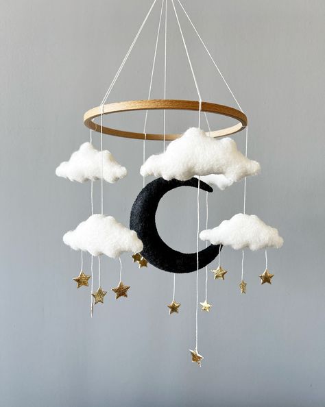 Krishna Inspiration, Baby Mobile Boy, Boy Mobile, Baby Boy Mobile, Cloud Mobile, Moon Nursery, Space Nursery, Nursery Room Inspiration, White Nursery