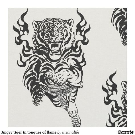 Angry tiger in tongues of flame fabric Vermilion Bird, Flame Tattoo, Angry Tiger, Flame Tattoos, Hand Tattoos For Guys, Big Cat, Paramore, Eco Friendly Fabric, Consumer Products