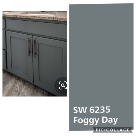 Foggy Day Sherwin Williams Cabinets, Sw Foggy Day, Foggy Day Sherwin Williams, Sherwin Williams Foggy Day, Modern Kitchen Cabinet Colors, Basement Inspiration, Foggy Day, Kitchen Paint Colors, Sherwin Williams Paint Colors