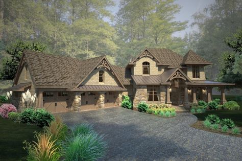 Plan #120-178 - Houseplans.com Stair Gallery, Rustic House Plans, Two Story House Plans, Brick Exterior, Farmhouse Style House Plans, Foyer Design, Craftsman Style House Plans, Craftsman House Plan, Luxury House Plans