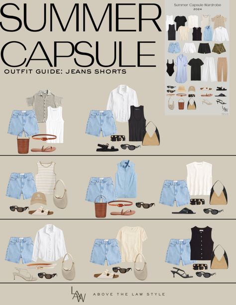 Summer Capsule Wardrobe 2024 Outfit Guide - Above The L.A.W. Style Green Linen Shorts Outfit, Minimal Chic Summer, Beach Capsule Wardrobe, White Linen Pants Outfit, Linen Shorts Outfit, Summer Weekend Outfit, Summer Outfit Guide, Travel Capsule Wardrobe Summer, Athleisure Capsule Wardrobe