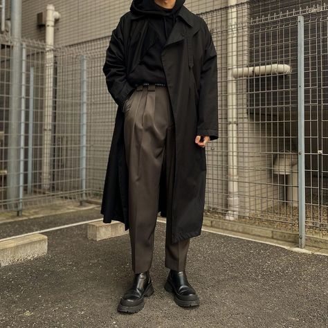 Dark Academia Boy, Dark Cottagecore Outfits, Regulus Black Aesthetic, Trench Coat Fits, Formals For Men, Dark Academia Aesthetic Outfit, Business Core, Korean Street Fashion Men, Dark Academia Outfits