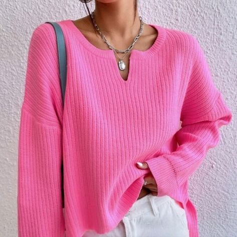 New Bright Pink Ribbed Knit Sweater Top * Split Round Neckline * Long Sleeve * Soft Stretch Pullover * Hi Low Split Side Hem * Boxy Oversized Boyfriend Fit *Approximate Unstretched Measurements* Small (4) *Bust 46.5" *Sleeve Length 17.25" *Length 21" Medium (6) *Bust 48* Sleeve Length 17.5" *Length 21.25" Large (8/10) *Bust 49.5" *Sleeve Length 18" * Length 21.5" On Order ** Will Ship In 7- 14 Days Color : Bright Neon Like Pink Fabric : Soft Acrylic Yarn #Spring Summer Beachy Coastal Cover Up Fa Grandma Outfits, Buffalo Shirt, Chic Maxi Dresses, Butterfly Blouse, Pink Ribbed, Dresses Casual Winter, Heart Fashion, Hem Sweater, Women Sweaters