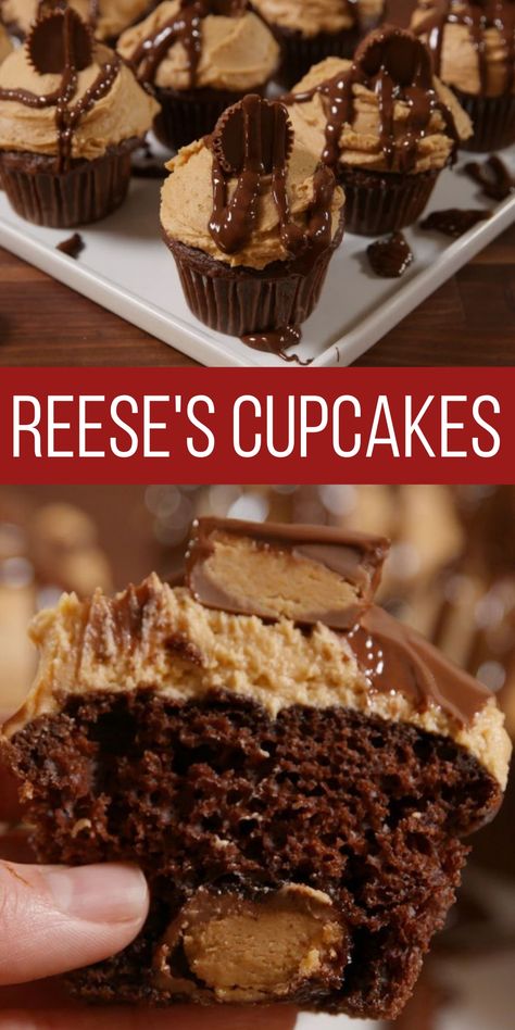 Reese's Stuffed Cupcakes - CUCINADEYUNG Reese's Cupcakes, Stuffed Cupcakes, Cupcake Recipe, Baking Project, Food Blogs, Fun Cupcakes, Chocolate Cream, Cupcake Muffins, Cup Cakes