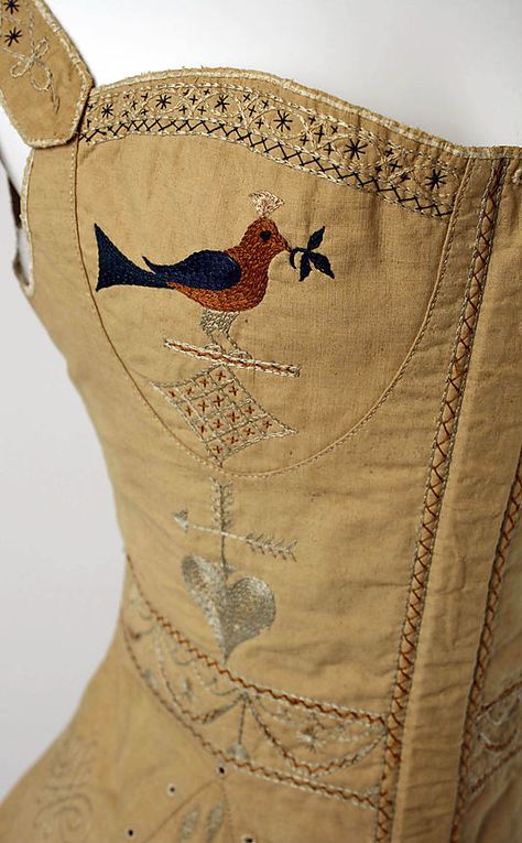 1829 corset detail Met Museum Embroidered Birds, Period Outfit, Antique Clothing, Historical Costume, Historical Dresses, Vintage Lingerie, Historical Clothing, Mode Vintage, Historical Fashion