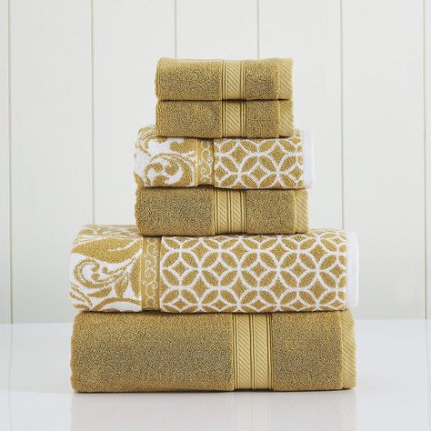 Cotton
Supple & Stylish Jacquard Bathroom Towel Set: Transform your bathroom into a spa-like oasis with our luxuriously soft jacquard towel set. Including one solid & one jacquard bath towel, one solid & one jacquard hand towel, and two solid washcloths, our contemporary bathroom set is made from 100% yarn-dyed highly absorbent cotton. Enhance your guest or personal bathroom and experience hotel quality plushness after every relaxing bath.
#LuxuryTowels #Glam #GlamBathrooms Twist Weave, Egyptian Cotton Towels, Filigree Pattern, Cotton Bath Towels, Soft Towels, Bath Towel Sets, Bathroom Towels, Yellow And Brown, Cotton Towels