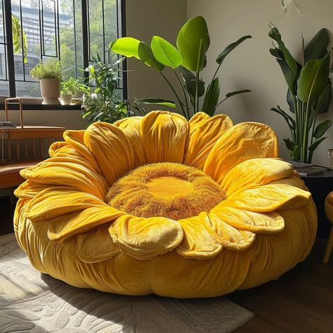 Flower Bean Bag Chair, Flower Bean Bag, Sunflower Chair, Moss House, Flower Chair, Halloween Tea Party, Sunflower Home Decor, Small Kids Room, Pop Art Decor