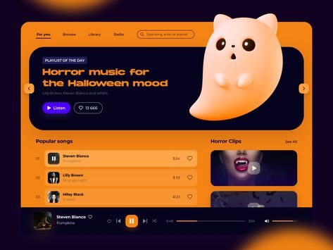 Horror playlist for the Halloween mood by Anastasiia Halloween Web Design, Mermaid Soul, Halloween Web, Learning Board, Digital Dashboard, Halloween Templates, Art Web, Dashboard Ui, Halloween Store