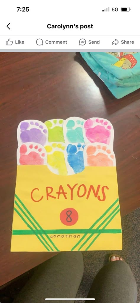 Crayon Box Footprint Art, Brightest Crayon In The Box Footprint, Infant Color Crafts, Toddler Arts And Crafts August, Sensory Projects For Infants, Shape Art For Infants, Back To School One Year Old Crafts, Spring Crafts For Infants Baby, Infant Room Art Projects