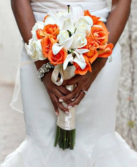 White Lilies, White Roses, Orange Roses, Hand Tied Wedding Bouquet Blue And White Color Scheme, Beach Wedding Colors Schemes, Beach In Mexico, White Color Scheme, Wedding September, Beach Wedding Locations, Wedding Mexico, Wedding On The Beach, Wedding In Mexico