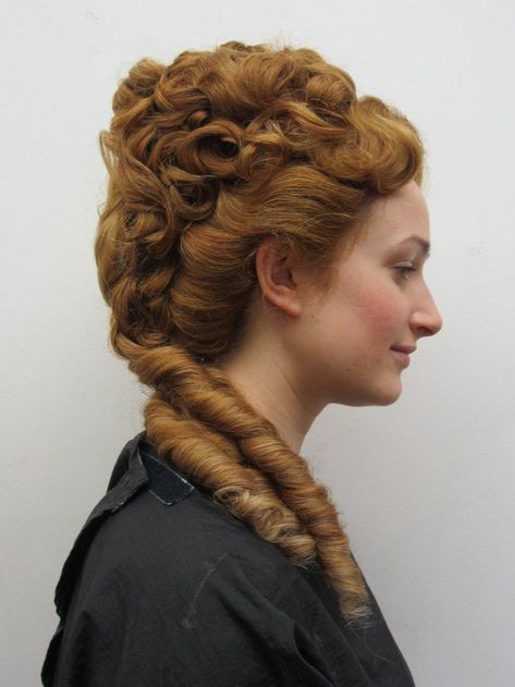 Would work well with a pillbox hat, a full wig for the updo and a fall for the curls. Historical Hairstyles, Victorian Hair, Victorian Hairstyles, Hair Reference, Time Period, Hair Art, Vintage Hairstyles, Hair Dos, Prom Hair