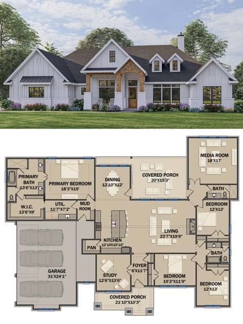 Diy Tiny House Plans, American Style Homes, Duplex Floor Plans, Modern House Floor Plans, Floor Plans Ranch, Unique Floor Plans, Diy Tiny House, One Story House, Affordable House Plans