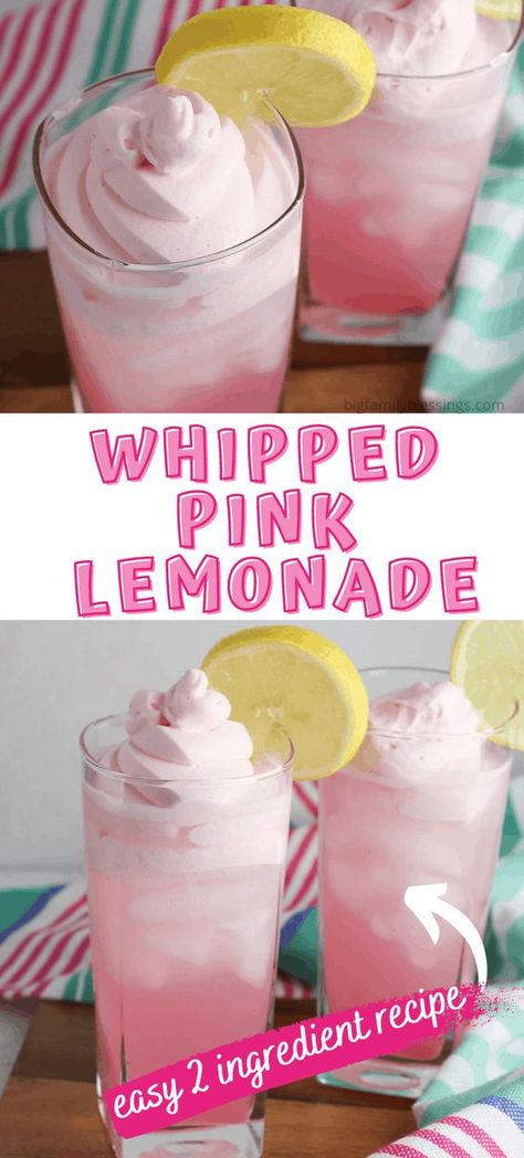 Whipped Pink Lemonade. With this simple whipped pink lemonade recipe, you can create a refreshing summer drink that both you and your kids will love. Whipped lemonade is such a fun summer treat. Whipped beverages are the best! Easy Pink Lemonade Recipe, Easy To Make Summer Drinks, Summer Kid Drinks, Fun Summer Kids Drinks, Fun Non Alcoholic Drinks Summer, Easy Summer Ideas, Summer Birthday Ideas For Kids, Easy Summer Drinks For Kids, Easy Summer Drinks To Make At Home