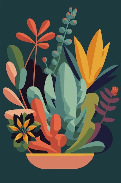 Vector potted plants succulents flat col... | Premium Vector #Freepik #vector #succulent #succulent-plant #cactus-illustration #cute-cactus Succulents Illustration, Succulent Images, Succulent Painting, Cactus Illustration, Colorful Succulents, Plant Vector, Plants Succulents, Style Background, Poster Art Print