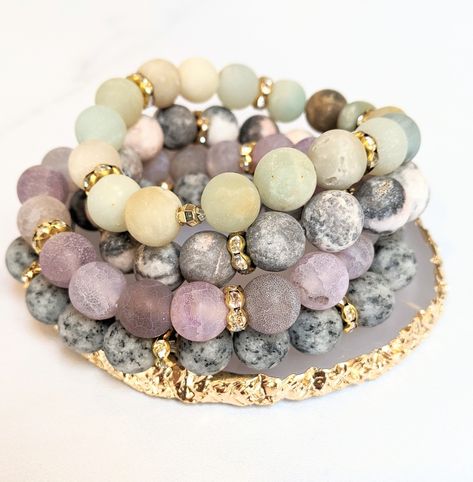 SHOP NEW ARRIVALS✨ - These are our Semi-Precious Stone Bracelets. A great compliment for any outfit! Semiprecious Stone Bracelet, Spiritual Stackable Charm Bracelet With Round Beads, Stone Bracelet Ideas, Daughter Bridesmaid, Semi Precious Stone Jewellery, Birthday Details, Pink Zebra Jasper, Semi Precious Stone Jewelry, Semi Precious Stone Bracelet