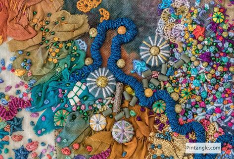 Spotlight: Sharon Boggon, Embroidery and Crazy Quilt Artist | Create Whimsy Creating Texture, Contemporary Embroidery, Embroidery Book, Stitch Book, Crazy Quilt, Slow Stitching, Hand Embroidery Stitches, Textile Artists, Crazy Quilts