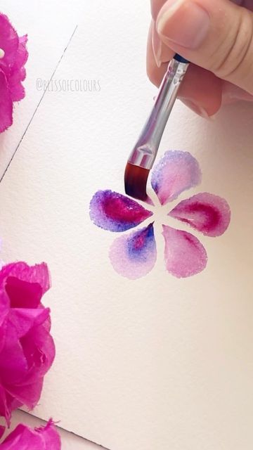 Simple Paintings, Easy Flower Painting, Instagram Painting, Watercolor Lettering, Watercolor Flower Art, Acrylic Painting Tutorials, Flower Artwork, Flat Brush, Flower Doodles