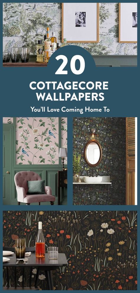 Cozy Cottage Wallpaper, Cottage Style Wallpaper, Small Spare Bedroom Ideas, Cottage Color Palette, Cottage Core Wallpaper, Green Floral Wallpaper, Vintage Wallpaper Patterns, Cottagecore Wallpaper, Gallery Wall Design