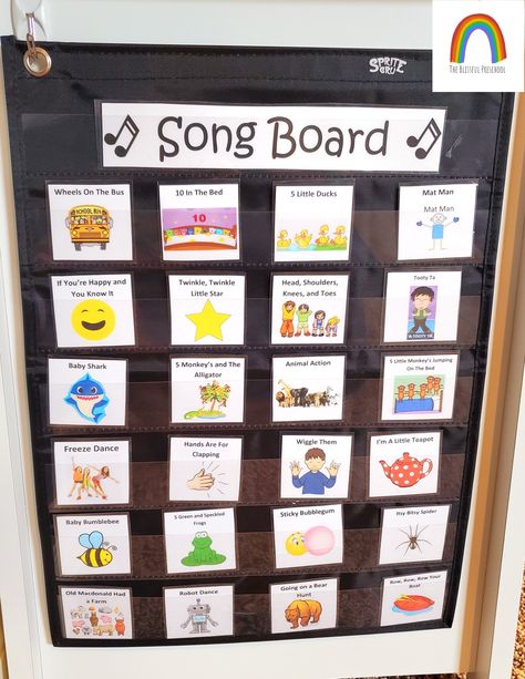 https://www.teacherspayteachers.com/Product/Preschool-Song-Cards-8062611?st=6ce97278e2aedb0eba3cc386502b382c Music Wall Preschool, Preschool Check In Board, Classroom Routines Preschool Activities, Song Board Preschool Circle Time, Preschool Song Cards, Song Choice Board Preschool, Circle Time Ideas For Preschool Teaching, Texas Rising Star Daycare, Classroom Circle Time Area