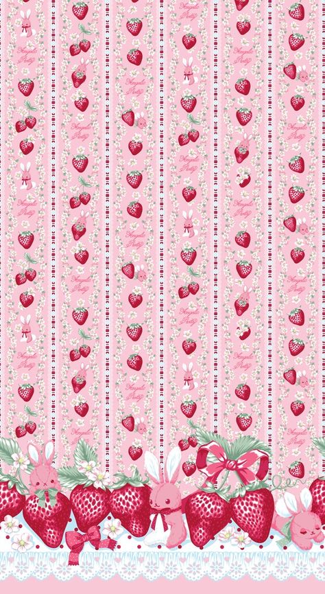 Angelic Pretty Wallpaper, Bunny Strawberry, Wallpaper Print, Strawberry Pink, Source Code, Kitty Wallpaper, Style Skirt, Kawaii Wallpaper, Pattern Background