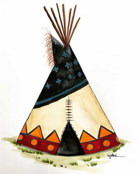 Teepee watercolor by Oregon artist Kristine Gottsch Tipi Drawing, Teepee Drawing, Teepee Painting, Teepee Painting Canvases, Teepee Drawing Native American, Tipi Painting, Native American Clipart, Teepee Art, Native American Teepee