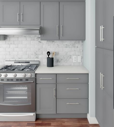 RELIABILT ready-to-assemble kitchen cabinets are a simple yet stylish addition to any space. The Overlake Collection offers easy-to-use cabinet accessories with a coordinating matte gray finish, enhancing the style and beauty of your space at a value. RELIABILT Overlake 3-in W x 91-in H x 0.75-in D Gray Painted Cabinet Fill Strip | LS-SG-F391 Grey Cabinets Kitchen Decor, Dark Grey Cabinets Kitchen, Grey Cabinets Kitchen, Light Gray Kitchen Cabinets, Grey Painted Cabinets, Gray Shaker Cabinets, Light Grey Kitchen Cabinets, Gray Kitchen Cabinets, Light Grey Kitchens