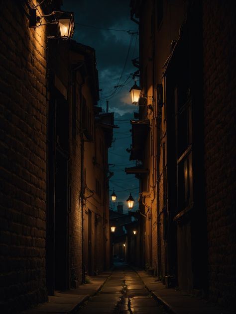 Dark alley Dark Alley Drawing, Dark Alleyway Drawing, Back Alley Aesthetic, Alley Way Aesthetic, Dark Alley Background, Dark Alleyway Aesthetic, Fantasy Alleyway, Alley Way Background, Dark City Landscape