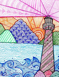 Zen Tangle Art, Drawing Umbrella, Line Art Projects, Line Art Lesson, Free Coloring Pages For Kids, Middle School Art Projects, Zen Tangle, Classroom Art Projects, Pen Art Drawings