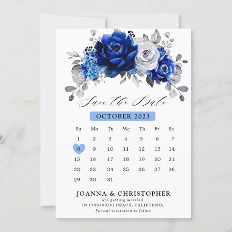 Blue Calendar, Floral Calendar, Monogram Invitation, Rustic Save The Dates, Silver Theme, Elegant Bouquet, Floral Save The Dates, December Wedding, Formal Invitation