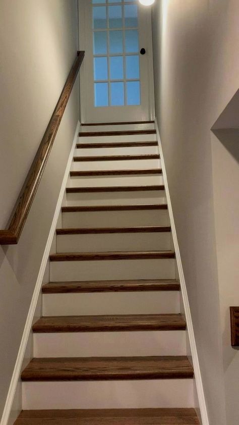 #stairsdecor #crafts #diy #makeover Wood Stairs Renovation, Laminate Wood Flooring Stairs, Stair Tiles Ideas, Lvp Stairs, Basement Steps Ideas, Tiles For Stairs, Stairs Makeover Design, Stairs Makeover Ideas, Door Iron