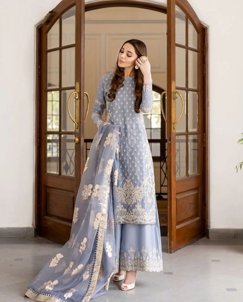 Pale Blue Lehenga, Aesthetic Pakistani Suits, Designer Pakistani Suits Party Wear, Trendy Suits Women Indian, Suit Designs Pakistani, Eid Outfits Hijab, Eid Celebration Ideas, Eid Outfits For Teens, Nail Ideas Easter