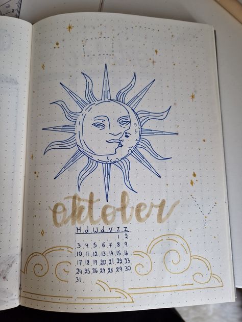 Bujo Sun Theme, Whimsigoth Journal, Celestial Bullet Journal Theme, Moon Bullet Journal Theme, Boho Journal Ideas, 2023 Bullet Journal Cover, Moon Bullet Journal, Celestial Tea, English Diary