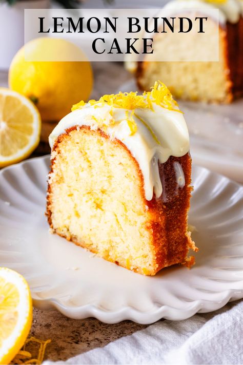 This Lemon Bundt Cake recipe is absolutely fantastic! The lemon pound cake is so soft and buttery, with a delicious tangy lemon taste. It features a lemon syrup, and a lemon glaze, which makes the cake burst with lemon flavor even more! Easy Lemon Bundt Cake Recipe, Lemon Bundt Cake Recipe, Orange Bundt Cake, Bundt Cake Recipe, Yummy Dishes, Lemon Bundt Cake, Torte Cupcake, Lemon Cake Recipe, Dessert Simple