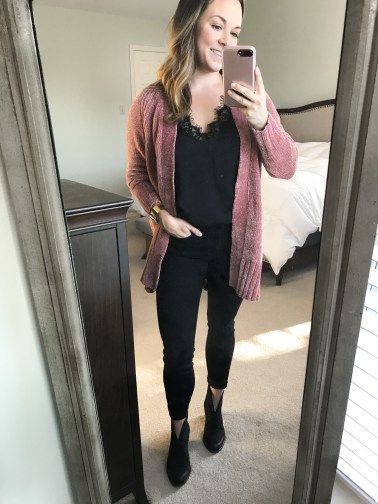 Blush Cardigan Outfit, Blush Cardigan, Chenille Cardigan, Sorry Mom, Outfits Fo, Black Lace Cami, Fall Fashion Trends Women, Cardigan Outfit, Style Inspiration Casual