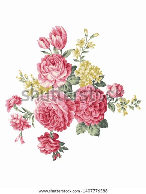 Beautiful Classical Spring Bouquet Illustration Stock Illustration 1407776588 | Shutterstock Digital Flowers Bunch, Bouquet Illustration, Thistles Art, Flowers Bunch, Popular Flowers, Floral Pattern Design, Digital Borders Design, Spring Bouquet, Flower Art Images