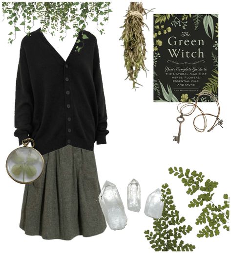 Hearth Witch Aesthetic Fashion, Green Witch Style, Subtle Witch Outfit, Dark Witch Core Outfits, Forest Witch Aesthetic Outfit, Green Witch Outfit Aesthetic, Kitchen Witch Outfit, Witch Academia Aesthetic Outfit, Green Witch Fashion