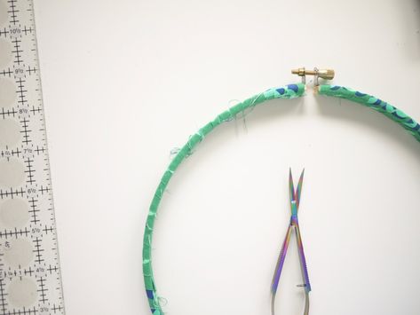 Tutorial: Wrapping Your Embroidery Hoop How To Gift Wrap Embroidery Hoop, Wrap Embroidery Hoop, How To Cover Back Of Embroidery Hoop, Embroidery Thread Hoop Earrings, Embroidery Hoop Earring Holder, Needle Crafts, Fabric Strips, Quilt Tutorials, Needle And Thread