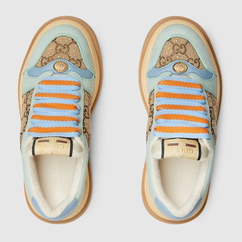 Shop the Women's Screener sneaker in beige at GUCCI.COM. Enjoy Free Shipping and Complimentary Gift Wrapping. Gucci Screener, Guccio Gucci, Gucci Sneakers, Italy Print, Designer Trainers, Sneakers For Women, Low Top Sneakers, Beauty Items, Canvas Sneakers