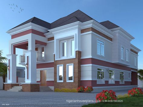 5 bedroom duplex (Ref. 5030) Plan Cost: ₦295,000.00   Ground floor: Ante room Living room (double volume) Dining room Kitchen Store Guest room en-suite accessed from ante room Bedroom 2 en-suite Stair hall Guest WC First floor: Family living room overlooking void to living room below Master bedroom with walk-in-closet- see more Nigerian House Plans, Guest Wc, Modern Bungalow House Plans, Double Volume, Duplex Floor Plans, 5 Bedroom House Plans, Bungalow Style House, Family Living Room, Duplex Design