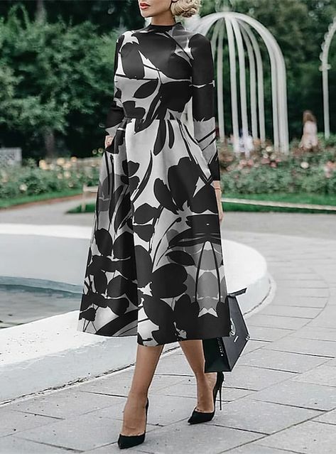 Women's Sheath Dress Midi Dress Midi Dress Black White Red Long Sleeve Floral Ruched Fall Winter Autumn Shirt Collar Stylish Winter Dress Fall Dress 2023 S M L XL XXL 3XL 2023 - CAD $31.99 Womens Sheath Dress, Midi Dress Black, Fall Dress, Winter Dress, Red Long Sleeve, Slim Dresses, Midi Length Dress, Types Of Dresses, Black White Red