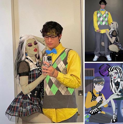 Cute Couple Cosplay Anime, Monster High Halloween Costumes Couple, Hollween Customs Ideas Couple, Couple Cute Costumes, Height Difference Halloween Costumes, Emo Couples Costume, Monster High Couples Costume, Alt Halloween Costumes Couples, Couple Cosplay Halloween