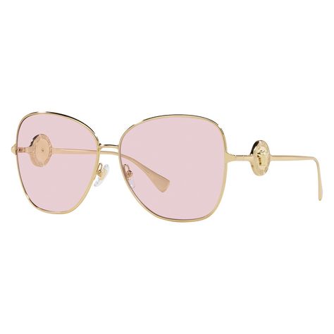 Versace Pink Sunglasses, Glamorous Sunglasses, Pink Versace, Dream Accessories, Butterfly Silhouette, Pink Lenses, Versace Pink, Versace Eyewear, Versace Gold