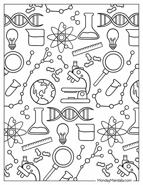 20 Science Coloring Pages (Free PDF Printables) Science Coloring Sheets, Physics Decoration Ideas, Science Mural, Science Coloring Pages, Free Science Printables, Science Notebook Cover, Science Pictures, Science Printables, Coloring Pages For Teenagers