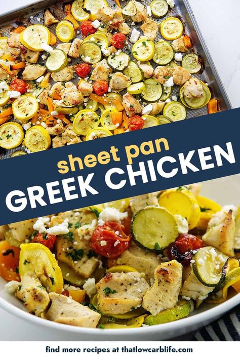 Greek Chicken And Veggies Sheet Pan, Ww Chicken Sheet Pan Dinner, Greek Pan Chicken, Mediterranean Sheet Pan Chicken, Greek Sheet Pan Chicken Dinner, Greek Chicken Sheet Pan Dinner, Low Carb Sheet Pan Meals, Greek Chicken And Veggies, Greek Sheet Pan Chicken