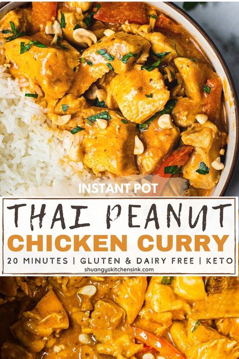 Peanut Curry Chicken, Peanut Chicken Curry, Thai Peanut Curry, Peanut Butter Curry, Instant Pot Thai, Healthy Curry Recipe, Curry Chicken Recipe, Paleo Soups, Thai Chicken Curry