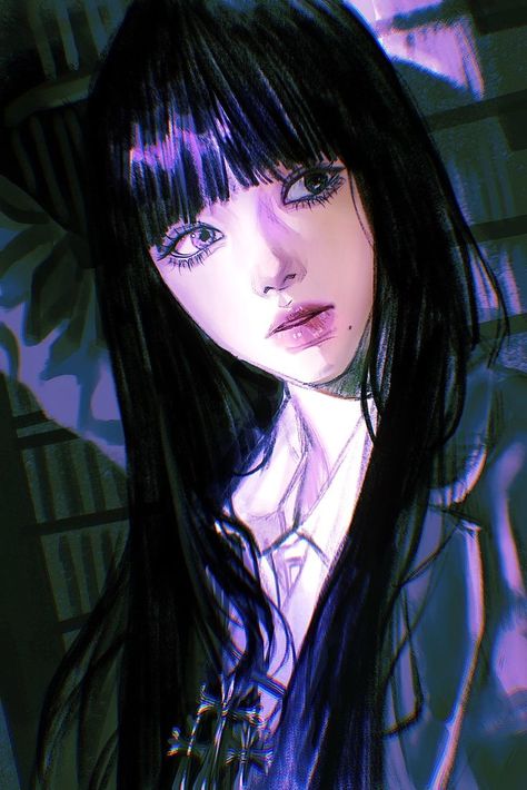 CR: https://twitter.com/Tansuii999/status/1545330451090665472 Aespa Karina, My Works, Long Black, Digital Painting, Black Hair, Bangs, On Twitter, Twitter, Hair