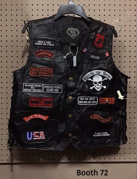 Antique Mall Booth, Leather Biker Vest, Brass Items, Biker Vest, To The Bone, Bad To The Bone, Diamond Plate, Biker Leather, Buffalo Leather